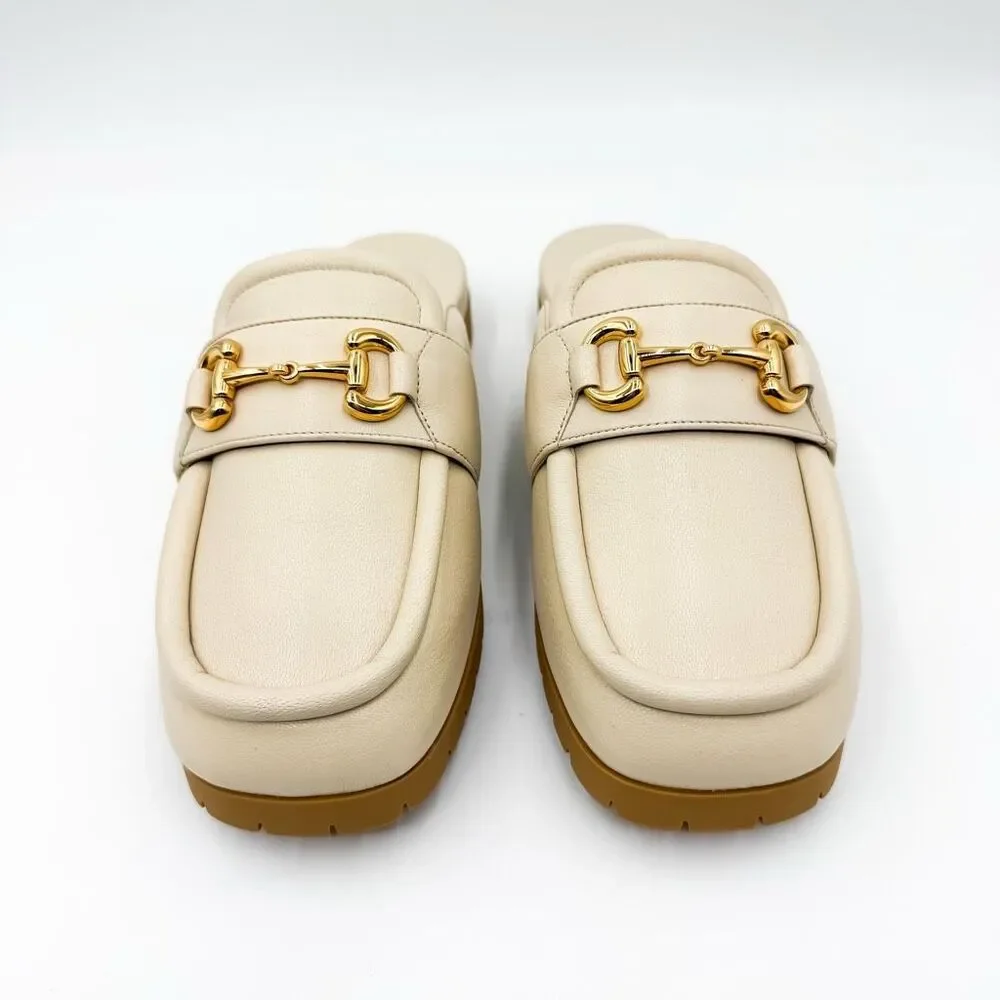 Gucci Airel Horsebit Leather Mules Ivory Loafer Slides EU 40 US 10